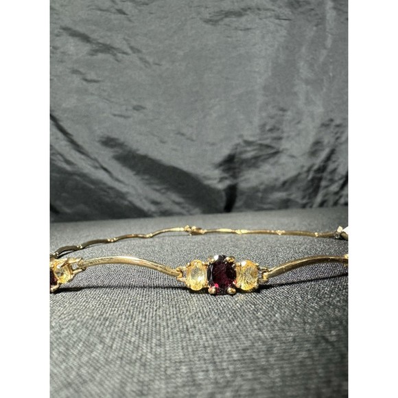 Classic Golden Citrine Red Garnet Scaloped Gold Over Sterling Silver Necklace - Picture 2 of 8